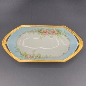 Antique MZ Austria Handpainted 8" Dish Victorian Floral Relish Olives Gilded